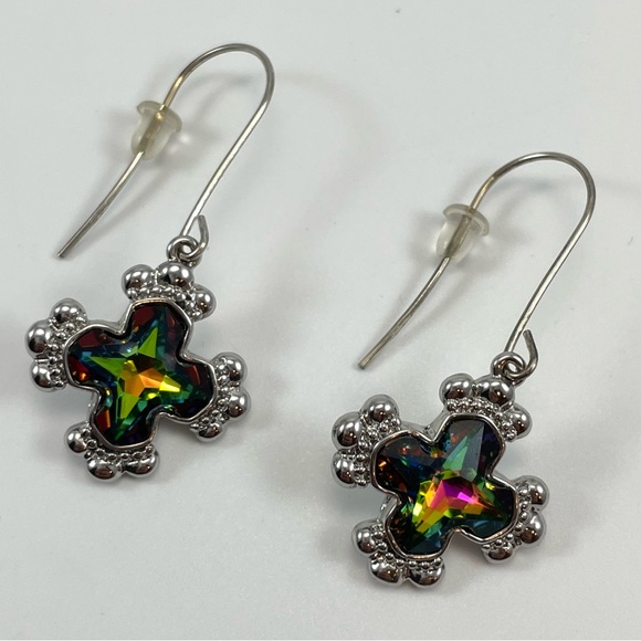 Bold Cross Multiple Colors Swarovski Crystal Long Dangle Earrings Hook Setting